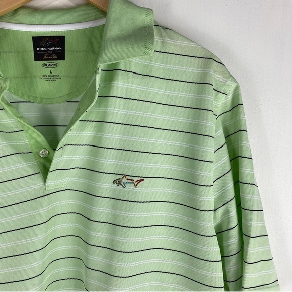 Greg Norman Tasso Elba Striped Play Dry Golf Polo Shirt Top Green Size Large - Picture 2 of 4